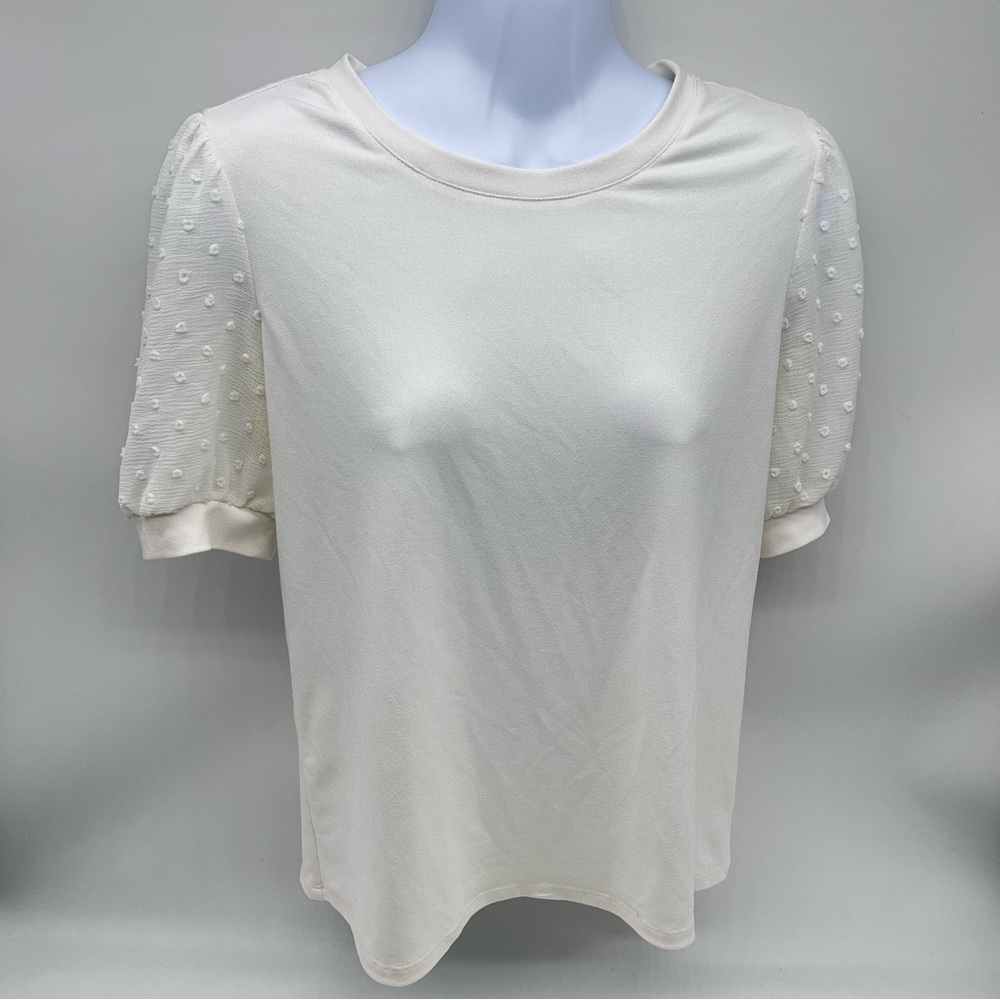CeCe Ivory Textured Sleeve Tee
